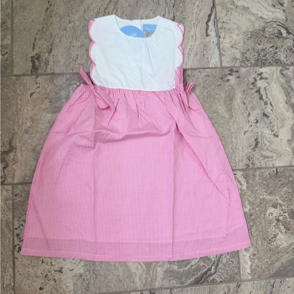 NWT size 8 Classic Whimsy White Pink Gingham Scalloped Bib Dress